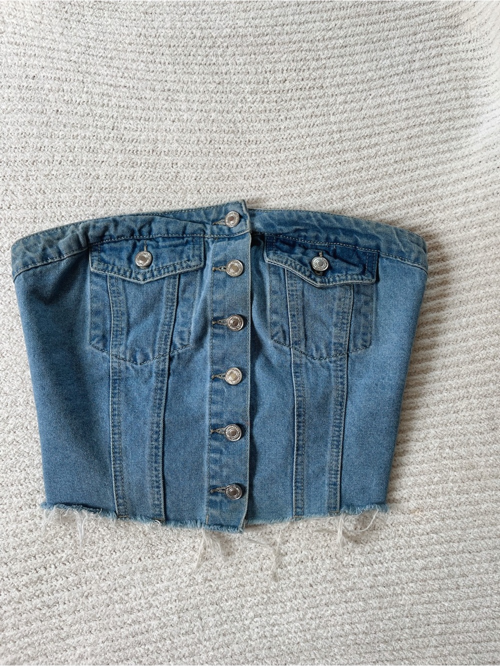 Denim Button-Front Strapless Corset Top - Blue